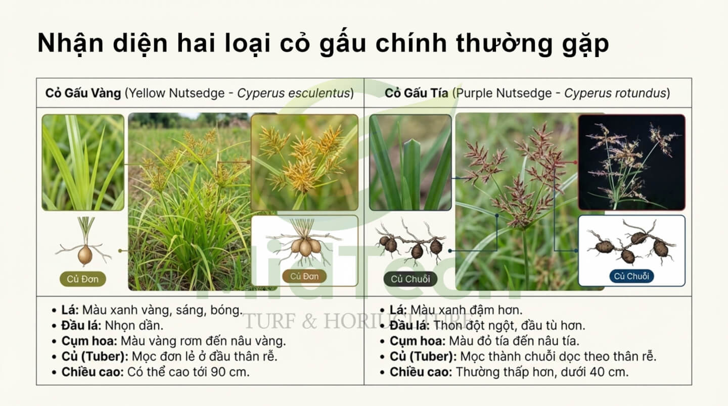 Thuốc diệt cỏ gấu HALO PLUS - Nhận diện hai loại cỏ gấu chính thường gặp