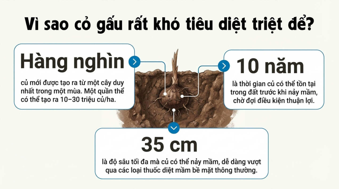 Thuốc diệt cỏ gấu Halo Plus - Vì sao cỏ gấu rất khó tiêu diệt triệt để