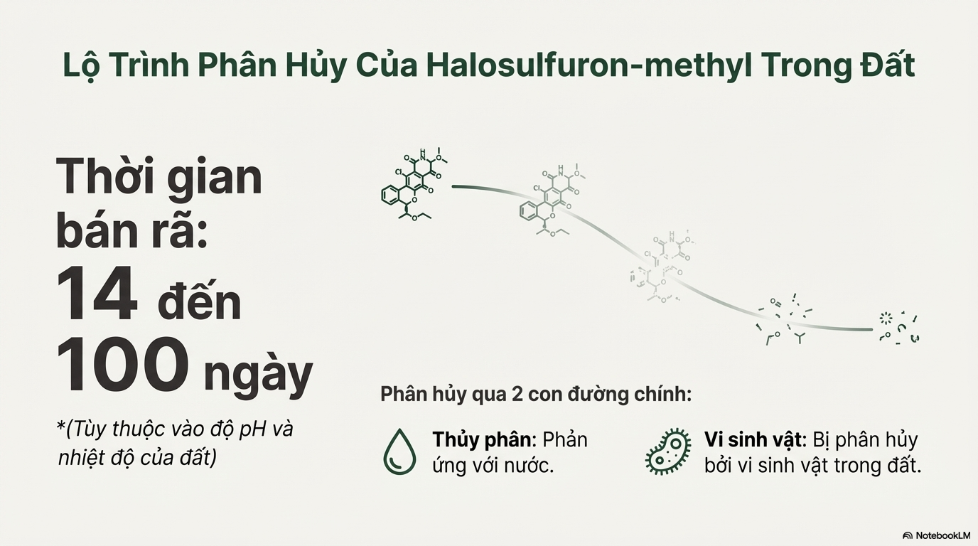 Halo Plus có ảnh hưởng đến cỏ cảnh quan không - Thời gian phân hủy của Halosulfuron-methyl trong đất
