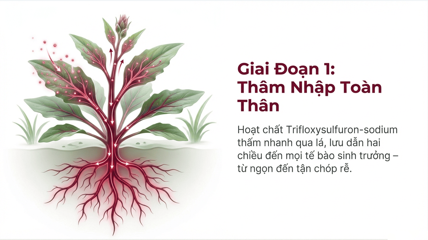 Horizon WG diệt được loại cỏ dại lá rộng nào - Giai đoạn 1 Hấp thụ và vận chuyển