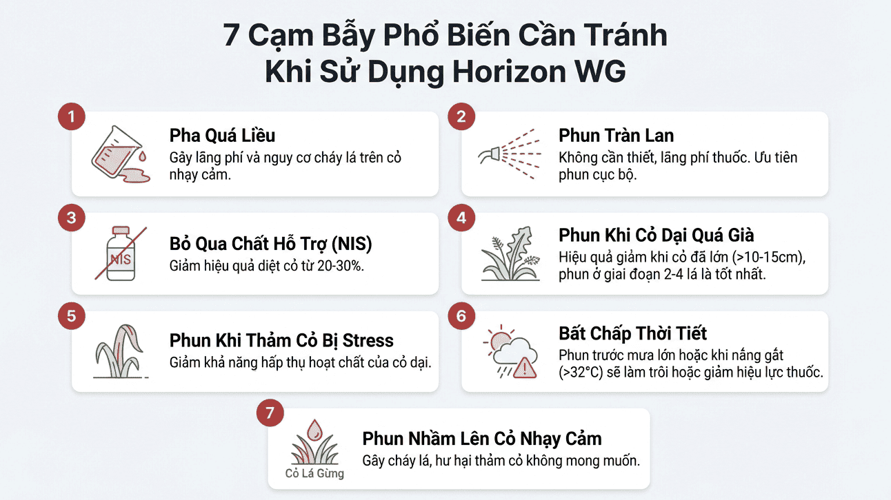 TOP 7 sai lầm cần tránh khi sử dụng thuốc diệt cỏ lá rộng Horizon WG 1
