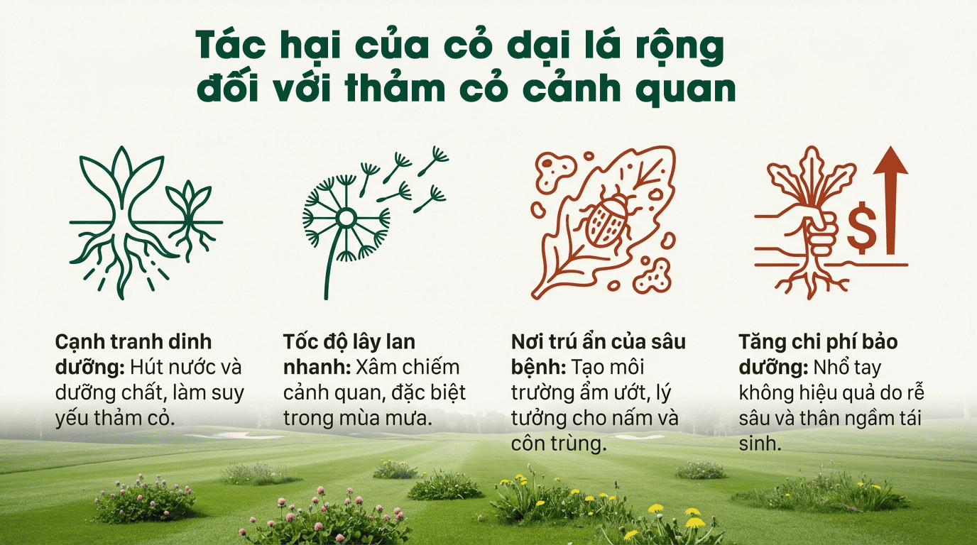 Tác hại của cỏ dại lá rộng đối với thảm cỏ cảnh quan